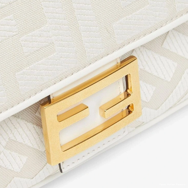 Cheap HOT In Cut with Strap White Baguette Fendi Laser Bag Canvas Medium Motif FF 0811